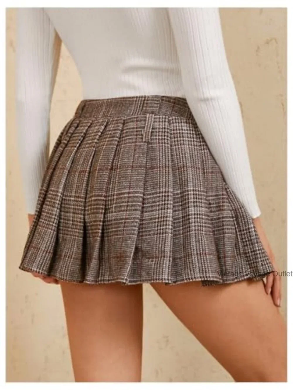 Plaid Pleated Mini Skirt Drop Waist A-Line Skater Tartan No Stretch - Picture 2 of 6